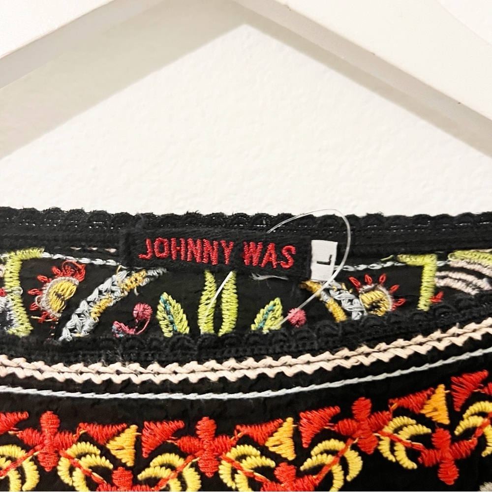 JOHNNY WAS GEORGETTA LONG TUNIC WITH FLORAL EMBROIDERY BOAT NECKLINE Black Large - Picture 3 of 7